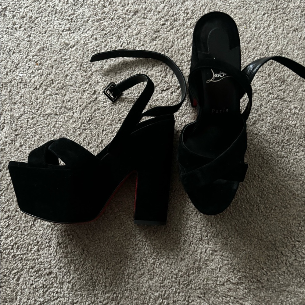 Black velvet platform louboutins